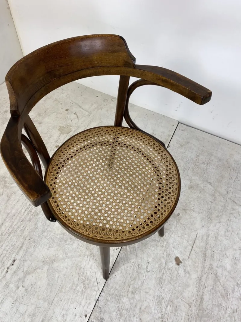 Pamono Bentwood Desk Chair with Rattan Seat by Thonet for Ligna, 1900s> Office Chairs