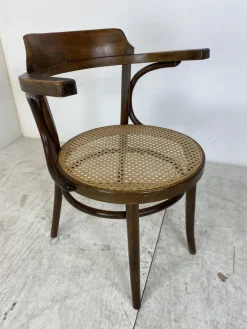Pamono Bentwood Desk Chair with Rattan Seat by Thonet for Ligna, 1900s><noscript><img width=
