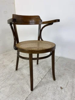 Pamono Bentwood Desk Chair with Rattan Seat by Thonet for Ligna, 1900s><noscript><img width=