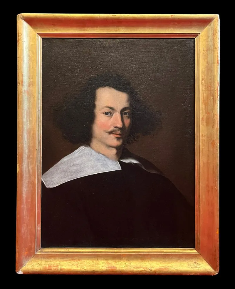 Outlet Pamono Bernardo Strozzi, Portrait of a Man with White Collar, Oil on Canvas, 17th Century, Framed
