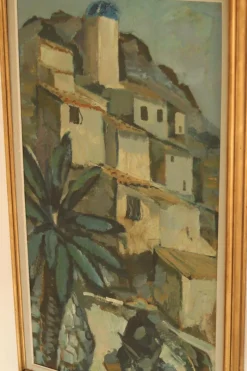 Pamono Bertil Wahlberg, Southern Village Motif, 1950s, Oil on Panel, Framed