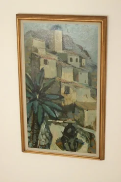 Pamono Bertil Wahlberg, Southern Village Motif, 1950s, Oil on Panel, Framed