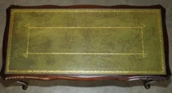 Pamono Bevan Funnell Coffee Table in Green Leather and Beech Wood><noscript><img width=