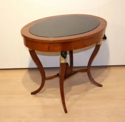 Pamono Biedermeier Cherry Veneer Gold-Leaf Center Table, Austria, 1820s><noscript><img width=