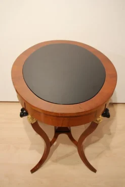 Pamono Biedermeier Cherry Veneer Gold-Leaf Center Table, Austria, 1820s><noscript><img width=