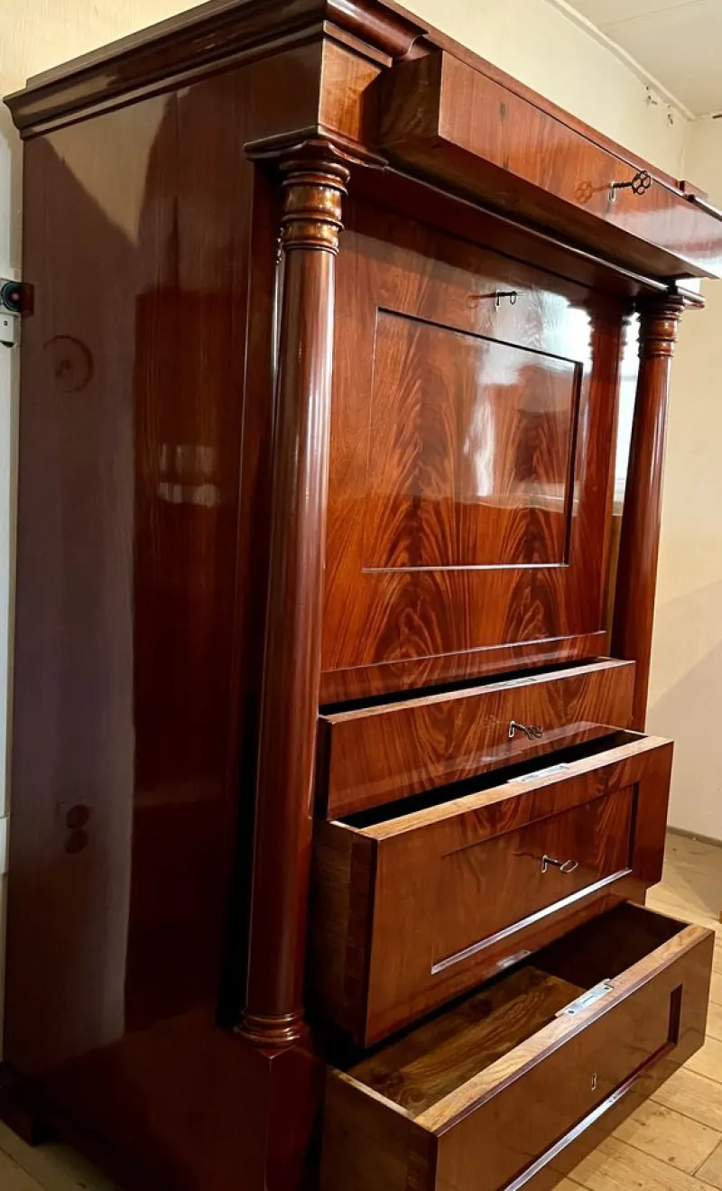 Pamono Biedermeier Mahogany Veneer Secretary, 1800s> Secretaires