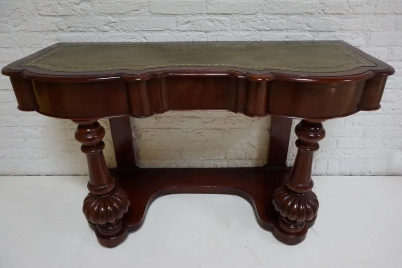 Pamono Biedermeier Mahogany Wall Console Table or Desk with Leather Inlay Top and Drawer> Console Tables