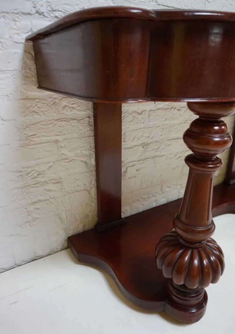 Pamono Biedermeier Mahogany Wall Console Table or Desk with Leather Inlay Top and Drawer> Console Tables