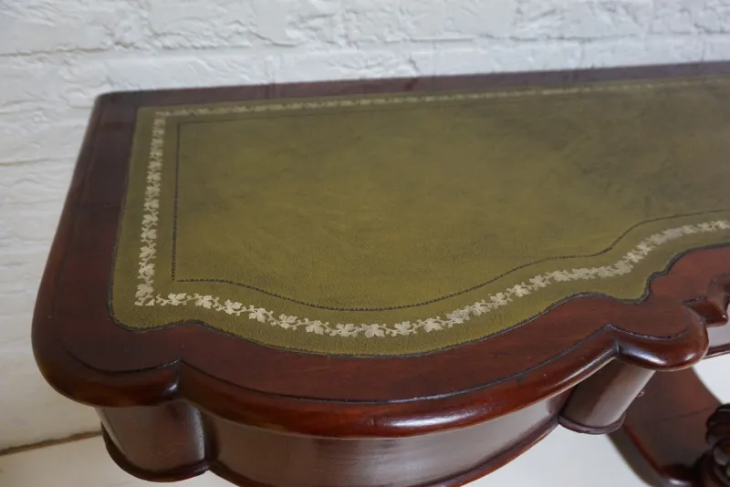 Pamono Biedermeier Mahogany Wall Console Table or Desk with Leather Inlay Top and Drawer> Console Tables