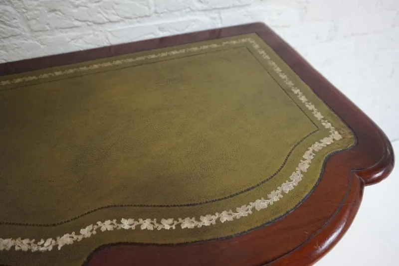 Pamono Biedermeier Mahogany Wall Console Table or Desk with Leather Inlay Top and Drawer> Console Tables