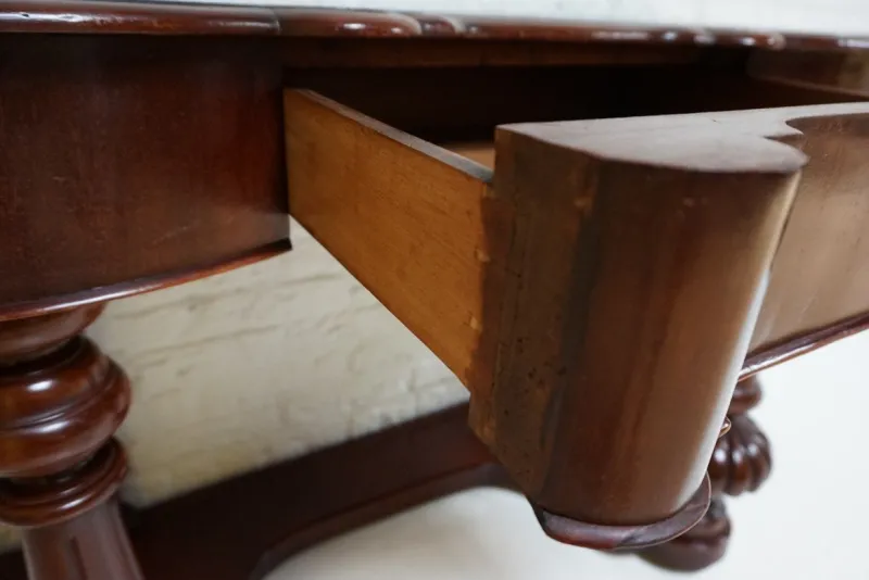 Pamono Biedermeier Mahogany Wall Console Table or Desk with Leather Inlay Top and Drawer> Console Tables