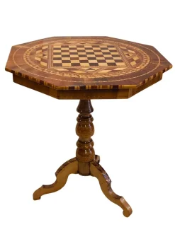 New Pamono Biedermeier Marquetry Chess Table, 19th Century