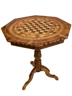 New Pamono Biedermeier Marquetry Chess Table, 19th Century