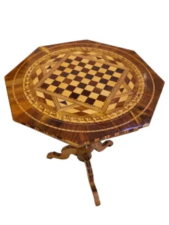 New Pamono Biedermeier Marquetry Chess Table, 19th Century