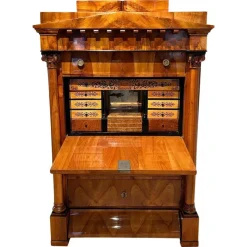 Pamono Biedermeier Secretaire in Cherrywood and Maple with Inlays and Brass, South Germany, 1830s> Secretaires