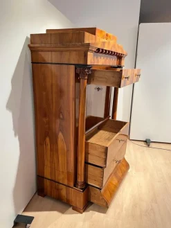 Pamono Biedermeier Secretaire in Cherrywood and Maple with Inlays and Brass, South Germany, 1830s><noscript><img width=