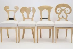 Pamono Biedermeier Style White Eclectica Dining Chairs by Silvio Piattelli, Set of 8><noscript><img width=