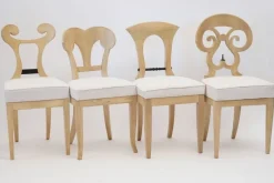 Pamono Biedermeier Style White Eclectica Dining Chairs by Silvio Piattelli, Set of 8><noscript><img width=