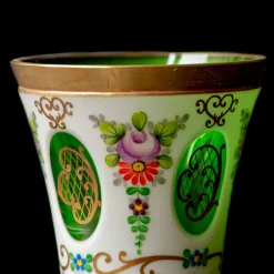 Online Pamono Biedermeier White Overlaid Clear Yellow Glass, Glass with Gold and Flower Motifs Painted Enamel, Deep Cut Lenses and Gold Green Vase, 1890s
