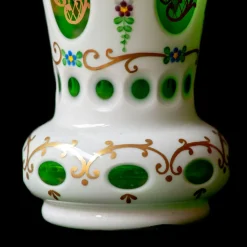 Online Pamono Biedermeier White Overlaid Clear Yellow Glass, Glass with Gold and Flower Motifs Painted Enamel, Deep Cut Lenses and Gold Green Vase, 1890s