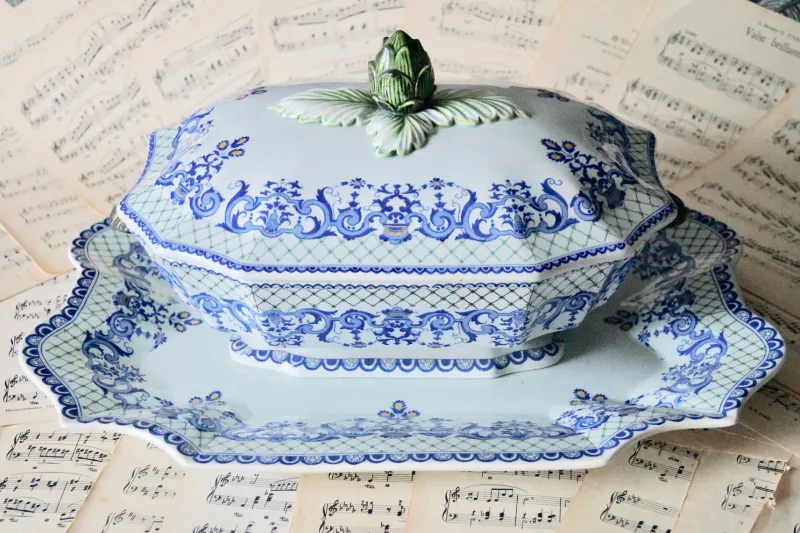 Clearance Pamono Big Vintage Gien France Tureen with Underplate