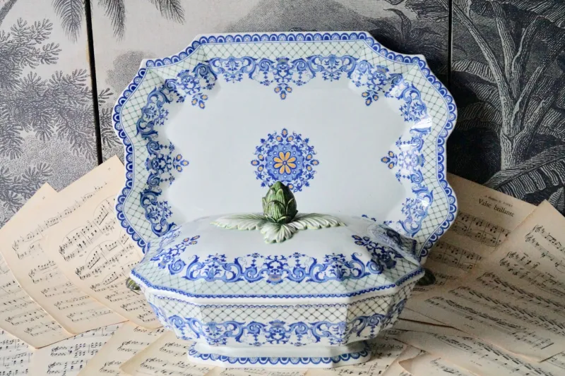Clearance Pamono Big Vintage Gien France Tureen with Underplate