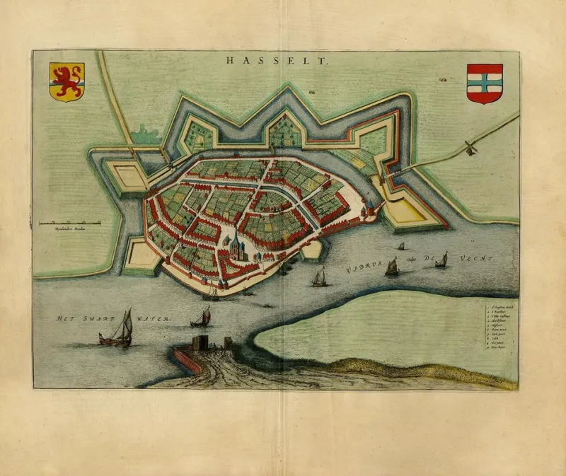 Pamono Bird's-Eye View Map of Hasselt by Blaeu, Netherlands, 1649> Wall Decor
