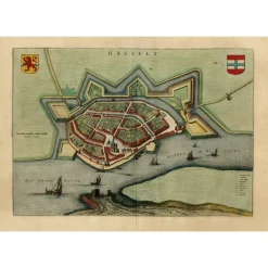 Pamono Bird's-Eye View Map of Hasselt by Blaeu, Netherlands, 1649> Wall Decor
