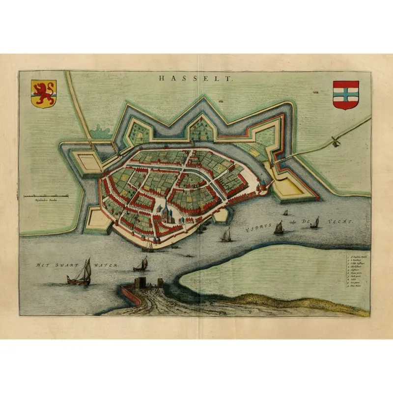 Pamono Bird's-Eye View Map of Hasselt by Blaeu, Netherlands, 1649> Wall Decor