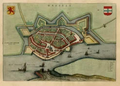 Pamono Bird's-Eye View Map of Hasselt by Blaeu, Netherlands, 1649><noscript><img width=
