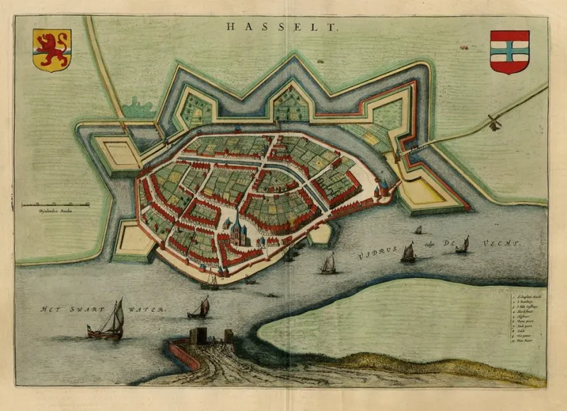 Pamono Bird's-Eye View Map of Hasselt by Blaeu, Netherlands, 1649> Wall Decor