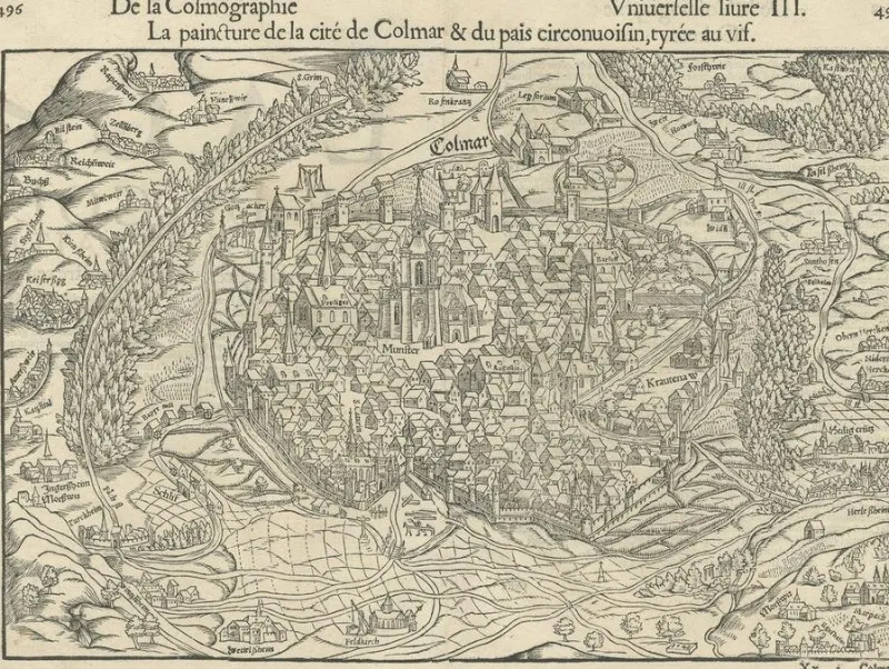 Hot Pamono Birds-Eye View of Colmar, 1552