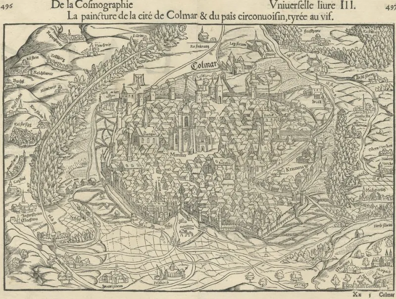 Hot Pamono Birds-Eye View of Colmar, 1552