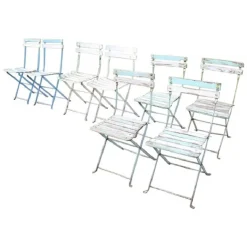 Outlet Pamono Bistro Garden Folding Chairs in Iron and Wood Slats, Set of 8