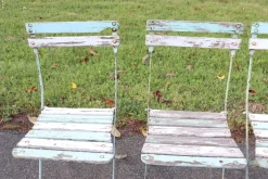 Outlet Pamono Bistro Garden Folding Chairs in Iron and Wood Slats, Set of 8