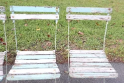 Outlet Pamono Bistro Garden Folding Chairs in Iron and Wood Slats, Set of 8