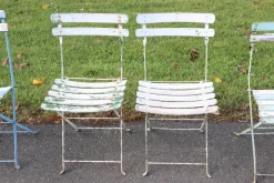 Outlet Pamono Bistro Garden Folding Chairs in Iron and Wood Slats, Set of 8
