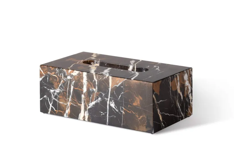 Clearance Pamono Black & Gold Marble Rectangular Tissue Box by Royal Bee Design