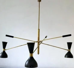 Pamono Black and Brass Adjustable Three-Arm Triennale Style Chandelier><noscript><img width=