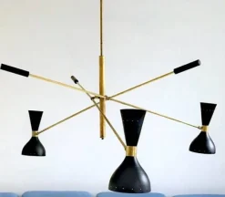 Pamono Black and Brass Adjustable Three-Arm Triennale Style Chandelier><noscript><img width=
