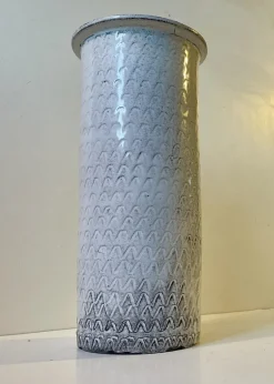 Pamono Black and White Ash Glazes Cylindrical Vase by Svend Hammershøi for Herman A. Kähler, 1930s><noscript><img width=
