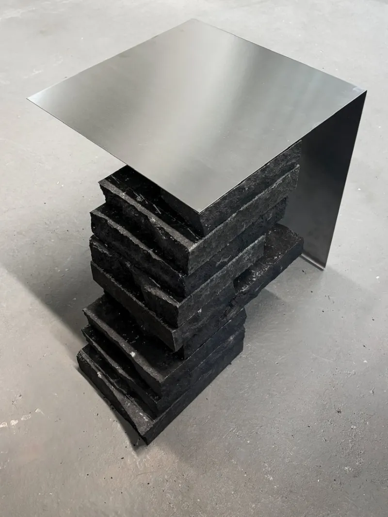 Pamono Black Basalt and Stainless Steel Coffee Table by Case Studios> Tables
