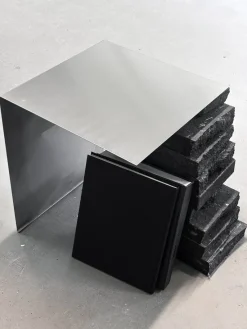Pamono Black Basalt and Stainless Steel Coffee Table by Case Studios><noscript><img width=