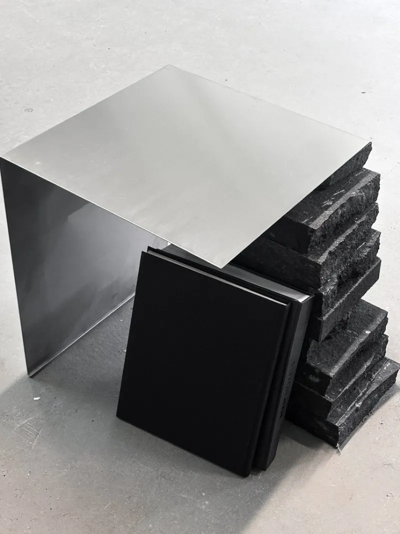 Pamono Black Basalt and Stainless Steel Coffee Table by Case Studios> Tables