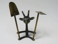Discount Pamono Black Cactus Cutlery Billy Goat with Small Shovel and Rake in Brass by Walter Bosse, 1950s