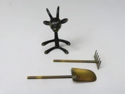 Discount Pamono Black Cactus Cutlery Billy Goat with Small Shovel and Rake in Brass by Walter Bosse, 1950s