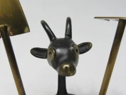 Discount Pamono Black Cactus Cutlery Billy Goat with Small Shovel and Rake in Brass by Walter Bosse, 1950s