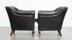 Outlet Pamono Black Grained Cowhide Armchairs, Set of 2