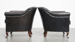 Outlet Pamono Black Grained Cowhide Armchairs, Set of 2
