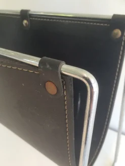 Pamono Black Leather & Chrome Magazine Rack, 1970s><noscript><img width=